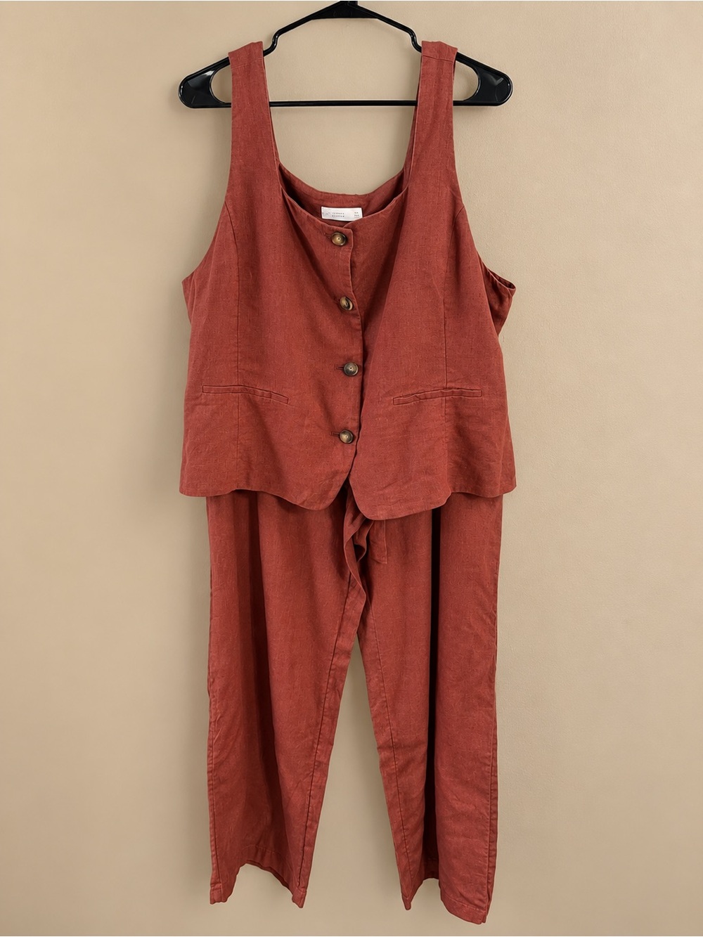 LC Lauren Conrad Rust Button-Front Linen-Blend Jumpsuit